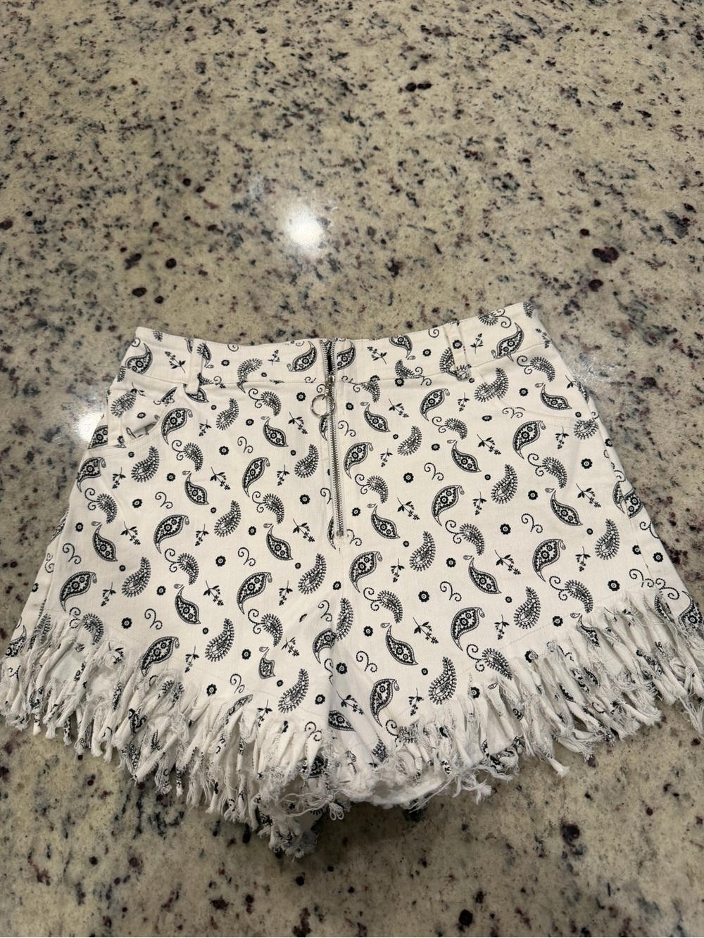 Kittenish White Paisley Fringe Jean Shorts